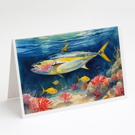 Caroline's Treasures DAC2842GCA7P Yellowfin Tuna Greeting Cards Pack of 8 Blank Cards with Envelopes Whimsical A7 Size 5x7 Blank Note Cards