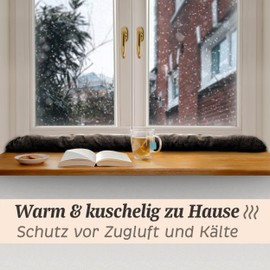 Praknu Pack of 2 draught excluders for windows up to 120 cm, washable, energy-saving, extra long and heavy, also for wide doors, grey