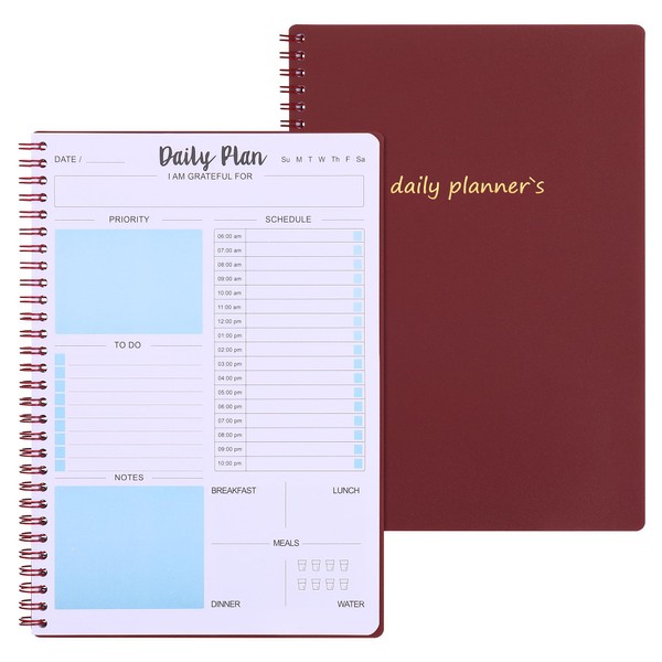 SeQeS Undated Daily Planner Notebook - Hourly Schedule, To-Do Lists,