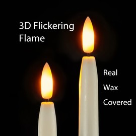 Homemory 15 inches Real Wax Flameless Taper Candles with Remote Timer, 6 Pcs Ivory LED Taper Candles Battery Operated with 3D Flickering Flame, Window Candle Led Candlesticks for Dinners Home Decor