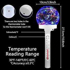 Pool Thermometer, Solar Digital Water Thermometer, Pond Thermometer, Pool Thermometer Floating with Light, Easy to Read at Night with Temperature Display for Pool, Aquariums, Pond, Durable Waterproof