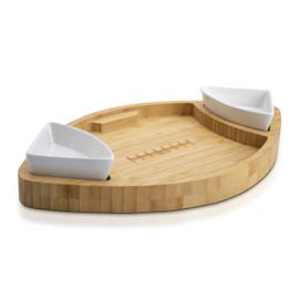 Eternal Living Football Shaped Bamboo Serving Tray, 3 Pieces Bamboo & Ceramic