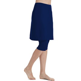 Akaeys Women's Swim Skirt with Attached Capri Leggings Sun Protection Athletic Sports Swimwear Bottom Navy Blue