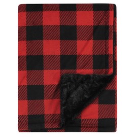 Hudson Baby Unisex Baby Plush Blanket with Furry Binding and Back, Buffalo Plaid, One Size