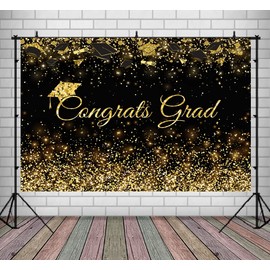 Lofaris Class of 2023 Congrats Grad Black Golden Glitter Photography Backdrop Congratulate Gold Graduation Cap Celebration Prom Party Background Cake Table Banner Photo Booth Props 9x6ft
