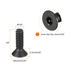 uxcell #5-40x3/8 Flat Head Socket Cap Screws, 10.9 Grade Carbon Steel Hex Socket Countersunk Flat Head Screw Bolts Machine Screws Fasteners, Fully Threaded, Black Oxide, 20Pcs