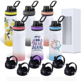 CoolSub Sublimation Sports Water Bottle Blanks, 20oz Sublimation Tumblers Double Wall Stainless Steel Sublimation Cups with Wide Mouth Lid and Straw 6 Packs