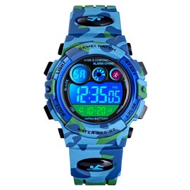 cofuo Kids Digital Sport Watch for Boys Girls, Kid Camouflage Waterproof Electronic Multi Function Casual Outdoor Watches, 7 Colorful LED Luminous Alarm Stopwatch Wristwatch