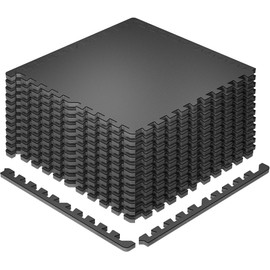 SUPERJARE 0.79'' Extra-Thick Exercise Equipment Mats, 12 Pcs 48 Sq Ft Rubber Top Floor Tiles with High Density EVA Foam, Interlocking Gym Flooring for Home Gym, Workout Mat, Black