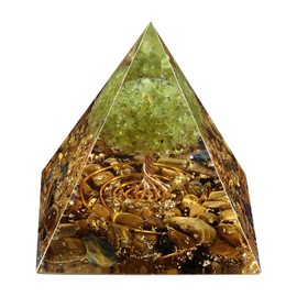 mookaitedecor Tiger's Eye Crystal & Peridot Tree of Life Crystal Pyramid Ornament Table Decoration Reiki Healing Spiritual Crystal Stone Gift for Positive Energy Meditation Tree of Life Decor Gift