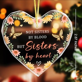 Not Sister by Blood But Sister by Heart Ornament,Sister Gifts for Women,Friends Gifts for Sister,Remember Friendship Gifts for Bestie, Birthday Gifts for Sister Crystal Hanging Ornament