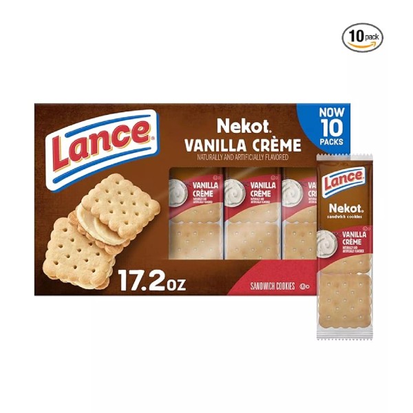 Lance Sandwich Cookies Nekot Vanilla Creme 10 Individually Wrapped Packs