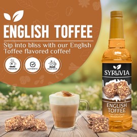 Syruvia English Toffee Coffee Syrup - 25.4 fl oz Premium Coffee Flavoring Syrup - Kosher Coffee Syrups, Gluten Free, No Coloring, Perfect for Drinks, Soda, Shakes, Desserts, and More With Syrup Pump