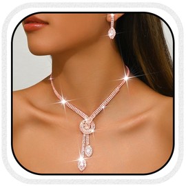 Unicra Silver Rhinestone Bridal Wedding Jewelry Set Crystal Necklace Earrings Sets Formal Prom Costume Jewelry Sets for Women and Brides, Free Size, Metal, No Gemstone