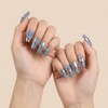 Sun&Beam Nails Handmade Nail Tips Short Coffin Denim Blue Silver