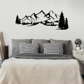 Vinyl Wall Decal Nature Art Landscape Mountains Silhouette Stickers Mural Large Decor (g7349) Black