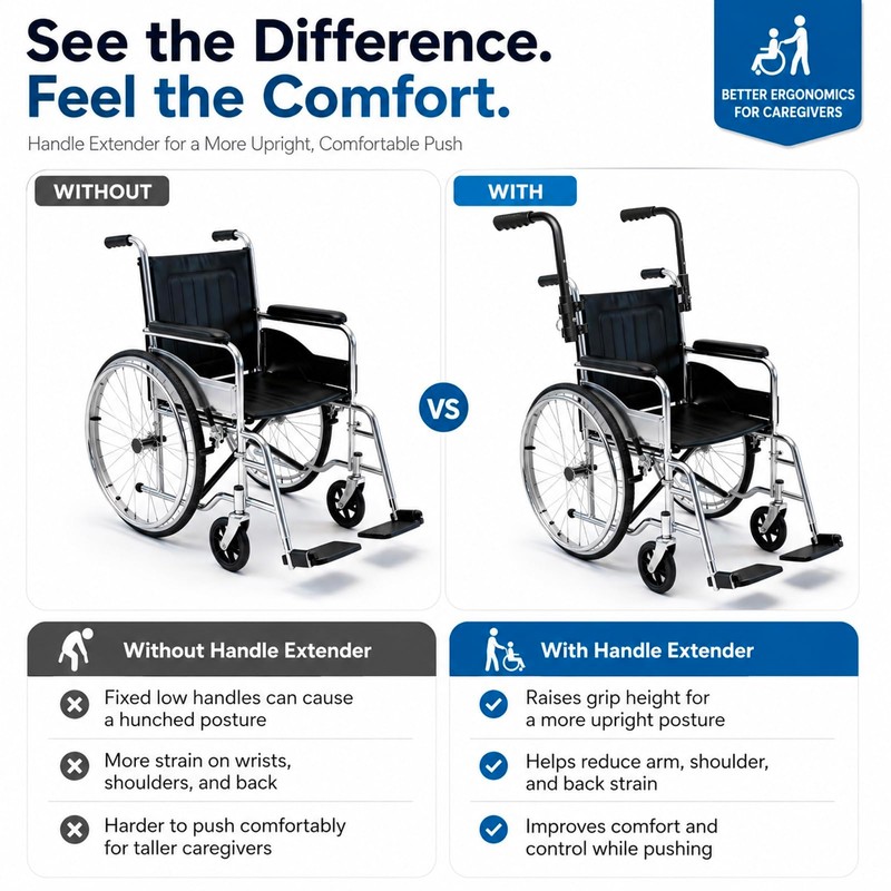 Wheelchair Handle Extenders, (400lbs Weight Capacity) Adjustable Wheel Chair Accessories