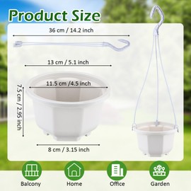 Roshtia 50 Pcs Plastic Hanging Plant Pots Hanging Plant Containers Planters with Drainage Holes and Hooks for Home Garden Balcony Porch(Gray White,5.1 inch)