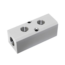Air Manifold, 2 Way 4 Port Air Compressor Manifold, Aluminum Air Hose Inline Manifold Block Splitter, Pneumatic Manifold Air Distribution Block, NPT 1/2 Inch Supply Port, NPT 1/4 Inch Output Port