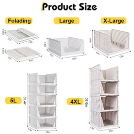 XL Stackable Plastic Storage Basket, 4 Packs closet storage bins for clothes sweater organizer for closet Folding closet organizers and storage Closet Shelf Storage Container for Cupboard Bedroom 4XL