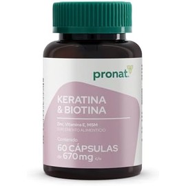PRONAT  Keratina  Biotina 60 Cápsulas  Suplemento Alimenticio Fórmula con Queratina, MSM, Zinc y Complejo de Vitaminas A, E y B7
