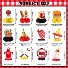 BBQ Party Decorations, 12 Pcs BBQ Baby Shower Decorations, Picnic Honeycomb Centerpice for Carnival Summer Barbecue Cookout Birthdays Baby Shower Themed Holidays Party Supplies