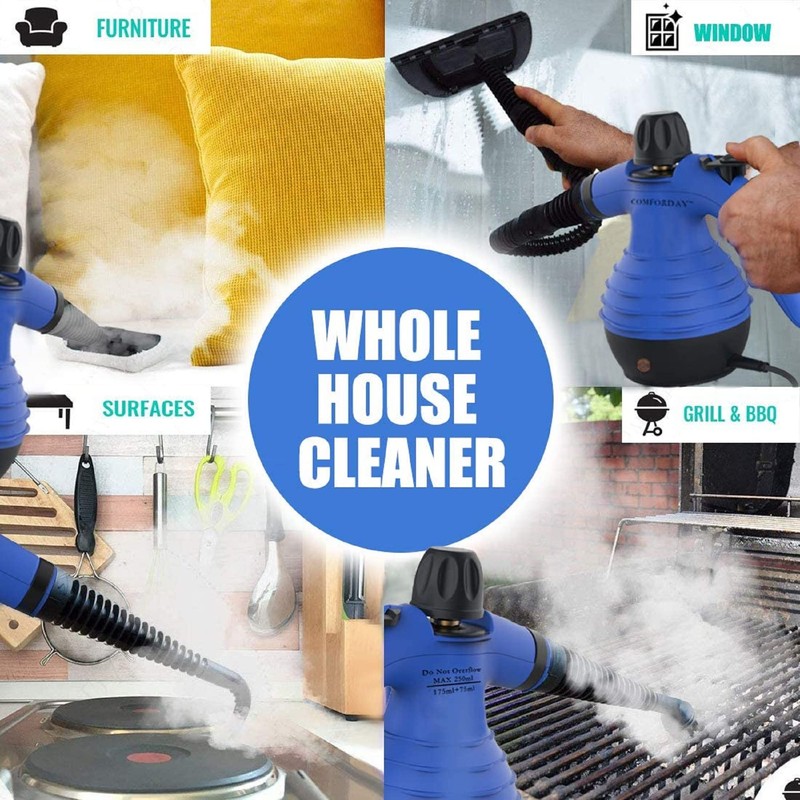 Comforday Handheld Pressurized Steam Cleaner - Multi-Purpose Steamer with 9-Piece