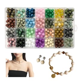 SHIDONGJIA 560pcs Natural stone beads, 8 mm round semi precious stone crystal gem beads, DIY craft accessories, bead holes 1 mm for jewelry making bracelets, necklaces, earrings (8 mm 28 Color Material A)