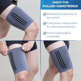 Thigh support sleeve by Kedley | Elastic compression band ideal for pulled hamstring, strained or bruised muscles, quad injuries Small/Medium