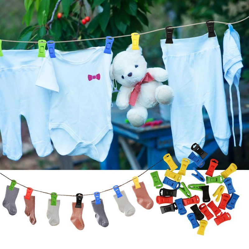 Pack of 50 Colourful Sock Clips for Washing Machine and