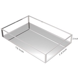 Cq acrylic Decorative Tray,Silver Mirror Tray for Jewelry,Bathroom Vanity Tray,Jewelry Tray Storage Organizer Makeup Tray for Vanity and Dresser,Pack of 1