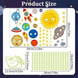 HOMMDECO Solar System Wall Stickers Glow in The Dark Outer Space Wall Decoration Sun Rockets Stars Planet Wall Decoration Space Wall Decals for Children Bedroom Decor​