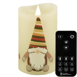 Softflame Christmas Flameless Candles with Remote Control, 3"x 5"Battery Operated Flickering 3D Wick Real Wax Pillar Christmas Gnome Candle