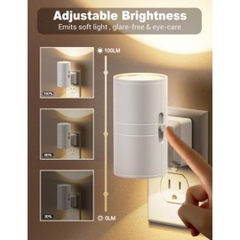 JandCase Night Lights Plug into Wall, Dimmable Night Light Plug in, Modern Night Light Dusk to Dawn Light Sensor, Warm White 3000K, 0-100LM Adjustable Brightness Nightlight for Hallway Bedroom, 2 Pack