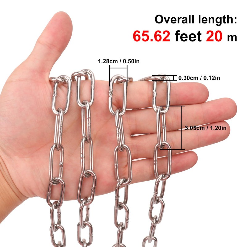 Biugaaufai 1/8 Inch 304 Stainless Steel Chain, 65 Ft Heavy