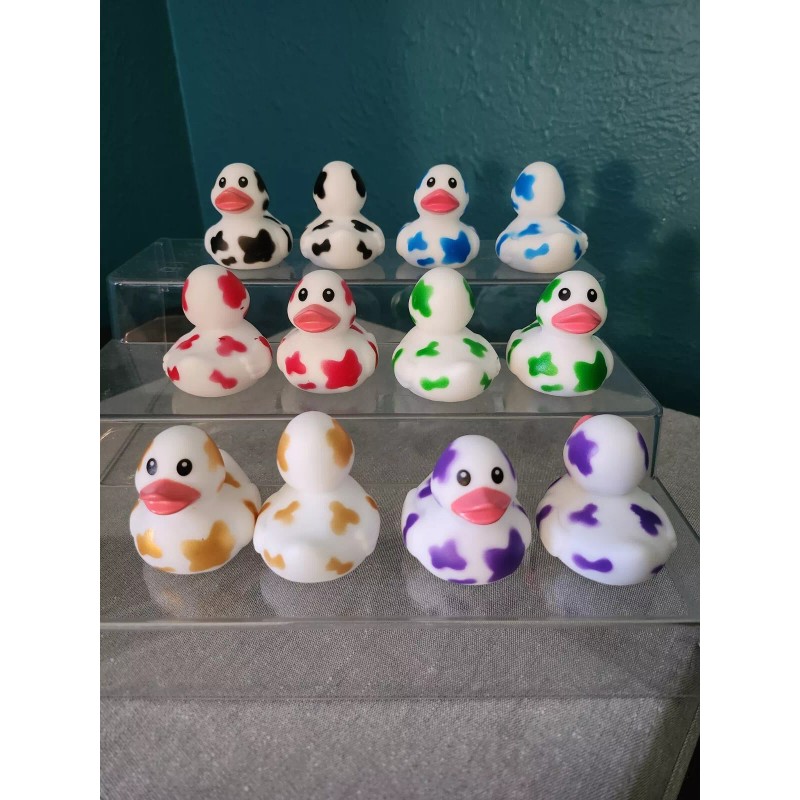 Approx 2"- Color Cow Print Rubber Ducks (#6) - J33Ps