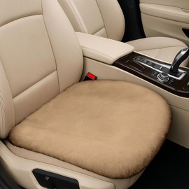 UHANBUT Sheepskin Car Seat Cushion, Thin Soft Faux Fur Auto Seat Cover, Breathable Comfort Seat Protector Pad, Fluffy Non-Slip Winter Driver Seat Cover for Car, Truck, Office, Home Decoration (Camel)