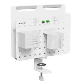 Mount-It! Desk Mounted Pegboard Organizer with 360° Rotation | Includes Cup Holder, Pen Holder, Hooks & Magnets | Clamp-on Desk Storage for Home Office, Workshop, Crafting Station (White)