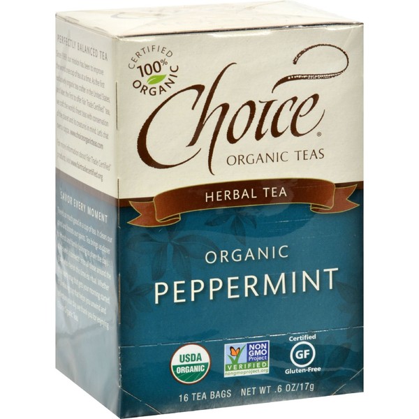 Choice Organic Teas Peppermint Herb Tea - 16 Tea Bags - Case of 6 - HSG-849018
