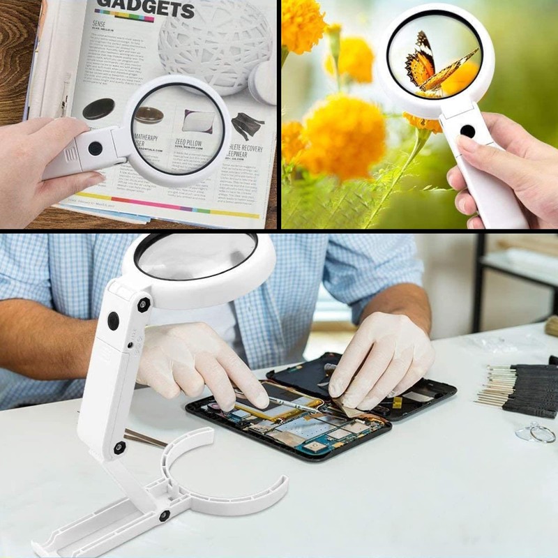 Illuminated 8 LED Magnifying Glass with 8x and 5x Magnification