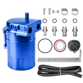 VehiMata Oil Catch Can Kit, 300ml Universal Baffled Catch Can Air Oil Separator Tank with 2.6FT NBR Fuel Hose for PCV System Aluminum Red