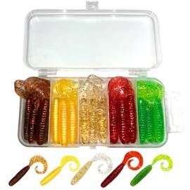 Bucht Grub Worms 4" Set of 25 Bass Fishing Jig Head with Lure Case (Set of 1)