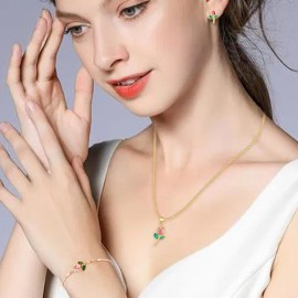 Collar Tulipán Con Cristal Dijes Pulsera Aretes Joyería Lujo