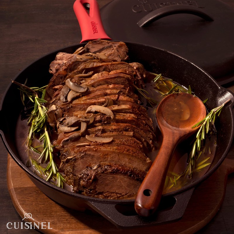 Cast Iron Skillet Set with Lids - 10"+12"-inch Pre-Seasoned Covered
