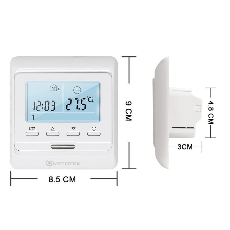KETOTEK Digital Thermostat Underfloor Heating Electrically Programmable Flush-Mounted with Sensor