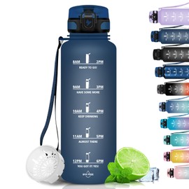 Grsta Trinkflasche 1.5 L - Trinkflasche Sport, BPA Frei, Trinkflasche Kohlensäure Geeignet, Auslaufsicher, Wasserflasche mit Filter und Zeitmarkierung für Fitness, Gym, Schule, Büro und Outdoor