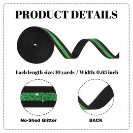 NUVCELKA Black Green Glitter Grosgrain Ribbon 5/8" x 10 Yards, No-Shed Cheer Ribbon for Cheerleading Hair Bows, Homecoming Mum Supplies,School Spirit,St Patricks Day Decorations Gift Wrapping Crafts