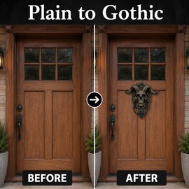 Gothic Horned Skull Door Knocker – Vintage Resin Sheep Head Door Decor for Front Doors, Fantasy & Dark Home Decoration