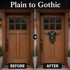 Gothic Horned Skull Door Knocker – Vintage Resin Sheep Head Door Decor for Front Doors, Fantasy & Dark Home Decoration