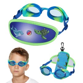 RUIGAO Gafas de Natación para Niños de 2 A 6 Años, Gafas para Niños Pequeños Que No Tiran del Cabello, Gafas para Niños con Diadema Acolchada (1 Paquete, Tortuga Azul)
